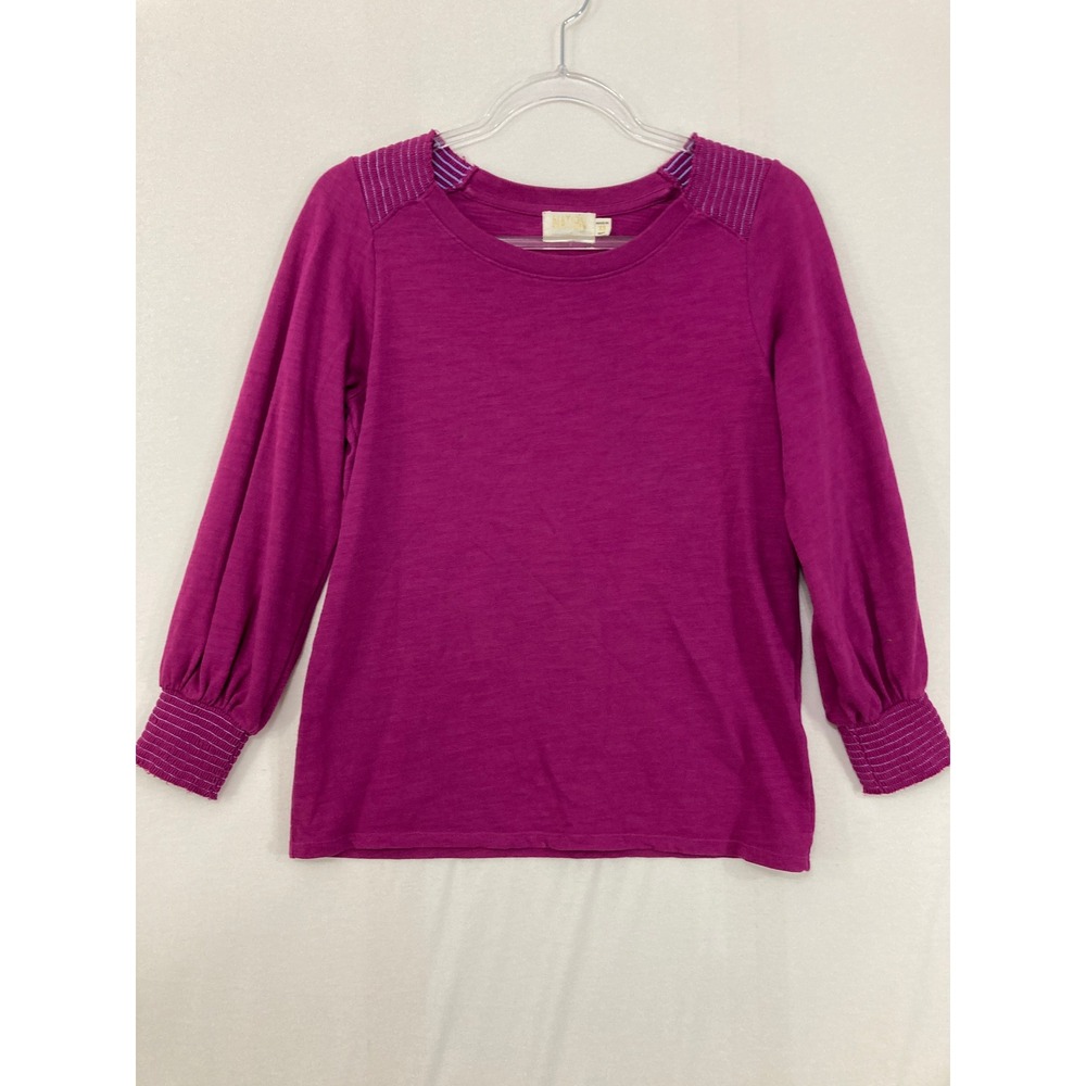 Nation LTD Top‎ XS Magenta Purple Smocked Shoulder Cotton Slub Stretch Feminine